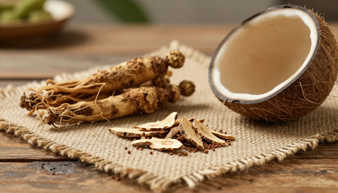 Plant-based ingredients from Southeast Asia on stone